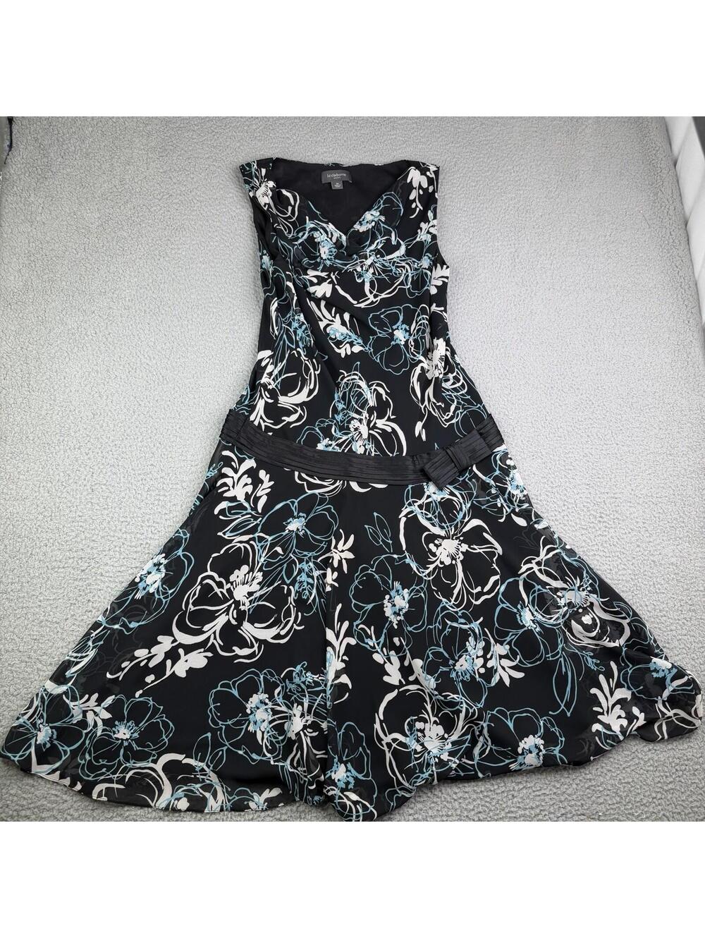 Liz Claiborne Y2K Cowl Neck Drop Waist Floral Swing Dress Size 14 Fairycore